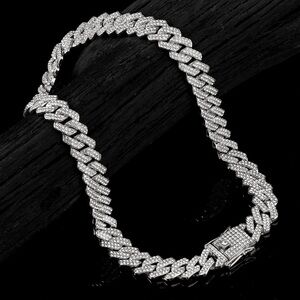 Pave Cuban Link Necklace - Silver Tone